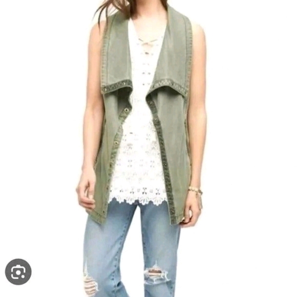 Marrakech Jackets & Blazers - Anthropologie Marrakech Tombolo Utility‎ Vest Army Green Button Close